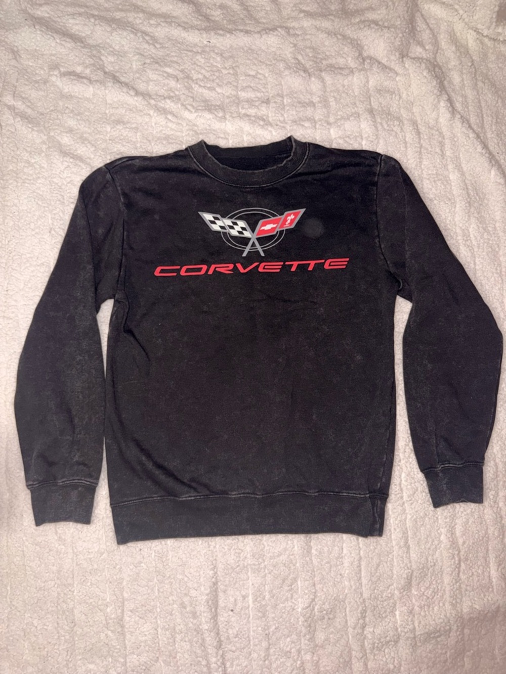 Corvette Logo Black Acid Wash Crewneck Sweatshirt - Men's